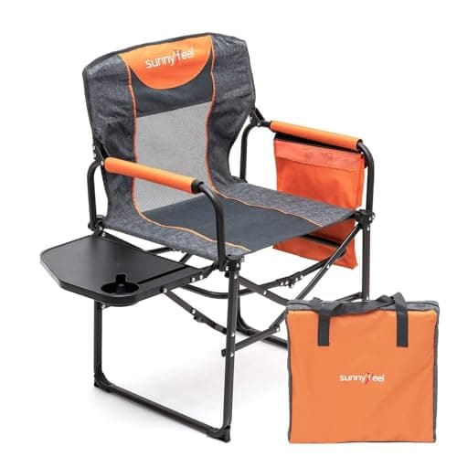 SUNNYFEEL Camping Directors Chair, Heavy Duty,Oversized Portable Folding Chair with Side Table, Pocket for Beach, Fishing,Trip,Picnic,Lawn,Concert Outdoor Foldable Camp Chairs