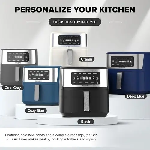 Nuwave Brio Plus 6-in-1 Air Fryer, 7-Qt Large Capacity, 50°F–400°F Precise Temp Control, Non-Toxic PFAS-Free Nonstick, Air Fry, Bake, Roast, Toast, Dehydrate, Reheat, 100 Presets, Dishwasher Safe 8