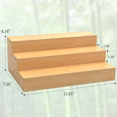 Bambition 2 Pack Bamboo Spice Rack Riser for Cabinet, 3 Tier Spice Stand Organizer for Kitchen Counter 8