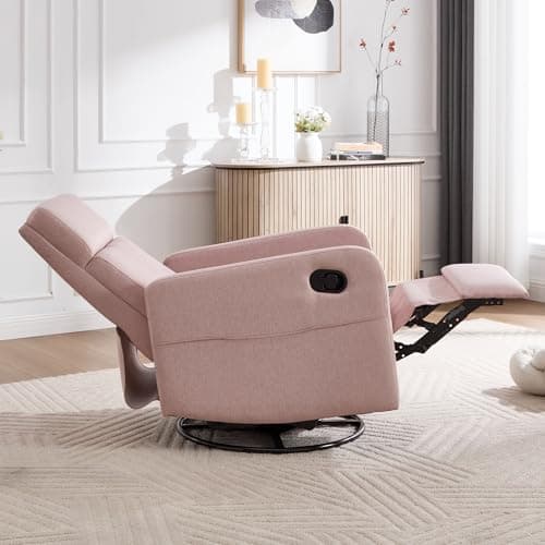 Ketaiyou Rocker Swivel Recliner Chair for Adults, Overstuffed Large Manual Recliner Glider with Massage and Heat, Comfy Soft Fabric Living Room Reclining Sofa Chair (Pink) 5