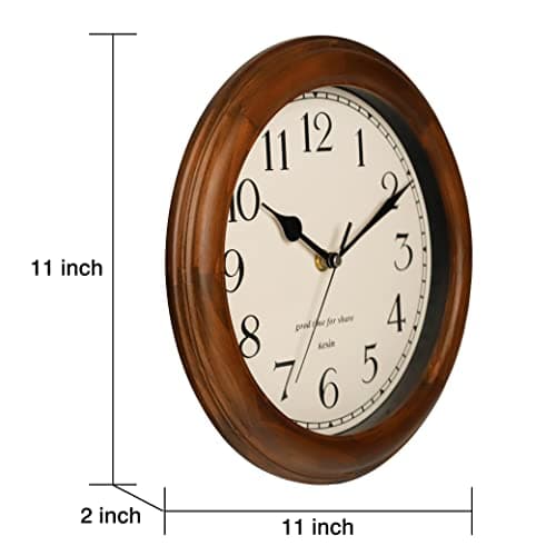 Wooden Wall Clock with Retro Design, 11 Inches Round Wall Clocks Battery Operated Silent Non-Ticking, Big Arabic Numerals, for Kitchen Living Room Classroom Gym and Pool, Brown 6