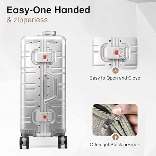 VentureVault All Aluminum Carry On Luggage 22x14x9 Airline Approved，Zipperless Luggage Premium Aluminum Suitcase Luggage, Hard Shell Carry On Luggage with Spinner Wheels (silver, 20inch) 8