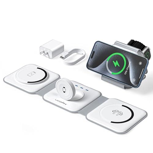 UCOMX 3 in 1 Charging Station for Multple Devices,Foldable 3 in 1 Wireless Charger for Travel,NANO Wireless Charging Station for iPhone17 16 15 14 13 12 Pro Max/Watch 10 9 8 7 6 5 4 3 Ultra/AirPod Pro