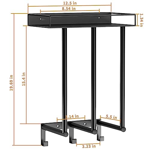 OVICAR Towel Racks for Bathroom - Wall Mounted Towel Rack with Metal Shelf & 3 Hooks, Wall Towel Holder for Small Bathroom, Bath Towel Storage for Large Rolled Towels Organizer, Black 6