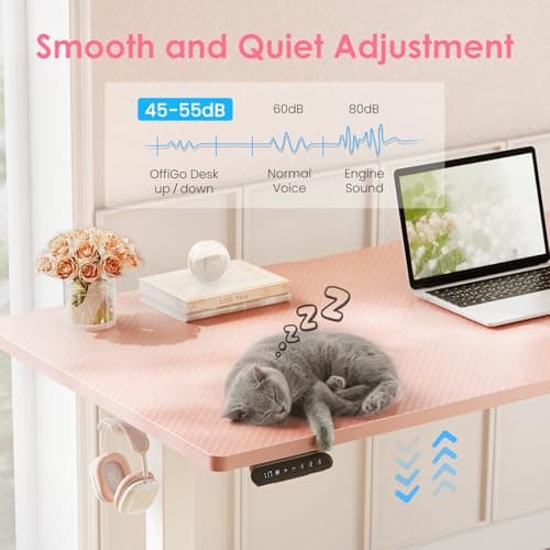 OffiGo Electric Height Adjustable Standing Desk, 48 Inch Pink Computer Desk for Women Girls, Sit Stand Table for Home, Office, Bedroom 6