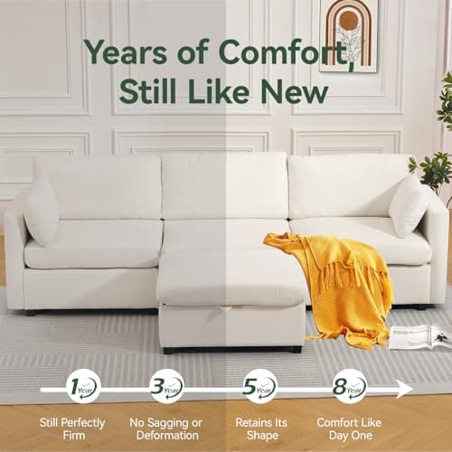 109'' Modular Sectional Sofa, L Shaped Couch with Storage Ottoman, Comfy Cloud Sofa with Deep Seat, 4 Seat Convertible Sectional Couches for Living Room (Beige, Low Legs 1.97") 8