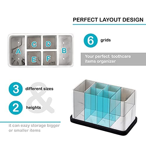ZCCZ Marble Look Toothbrush Holder for Bathroom Countertop Organizer, Holds Toothpaste, Dental Floss, Razor, Comb, Makeup Brushes, and More, Stylish Bathroom Accessory for Tooth Brushing Essentials 2