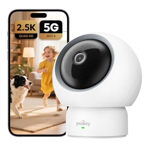 youkey 2.5K Indoor Camera, No Monthly Fees, Pan-Tilt, 360° Dog/Pet Camera for Home Security with Phone App, 5G/2.4G WiFi 6, Human/Pet/Baby Crying Detection, Auto Tracking, Two-Way Audio, Night Vision