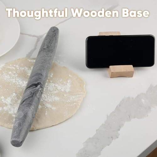 Koville African Natural Marble French Rolling Pin, 16inch Non-Stick Rolling Pin for Baking, Dough Roller for Pasta, Dumpling, Fondant, Pie, Bread, Pizza, Kitchen Baking Tools(Monte Grigio) 7