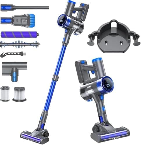 Cordless Vacuum Cleaner, 8-in-1 Strong Power Suction Stick Vacuum Cleaners with 2200 mAh Detachable Battery, Lightweight Self-Standing, 45 Mins Runtime for Home Low-Pile Carpet Pet Hair