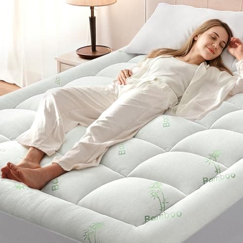 Anluoer Mattress Topper Queen Rayon Derived from Bamboo, Memory Foam Pillow Top Mattress Topper for Back Pain Relief, Thick Soft Mattress Pad with 8-21" Deep Pocket, 60x80 Inches, White