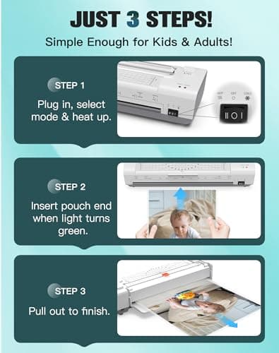 Laminator Machine 13 Inch Lamination Machine with Auto Paper Feed, Never Jam A3 Thermal Lamination, 20 Laminating Sheets 10-in-1 Laminator with Cutter, Trimmer & Corner Rounder for Office School Home 6