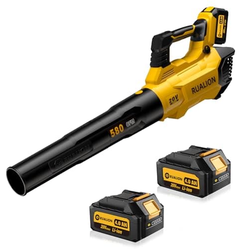 RUALION Leaf Blower Cordless, Electric Leaf Blowers Up to 580 CFM 160 MPH, Battery Powered Blowers for Lawn Care, Patio, Garage(2 * 20V 4.0 Ah Batteries and Charger Included) 7