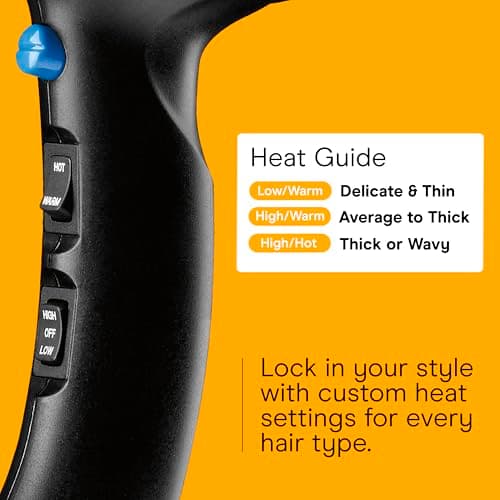 Conair Hair Dryer, 1875W Turbo Blow Dryer with Tourmaline Coating and Ionic Conditioning, Includes Diffuser and Concentrator Attachments, 2 Heat & 2 Speed Settings, Blue/Black 5