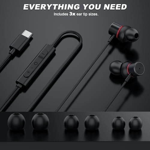 USB C Wired Headphones,【Active Noise Cancelling & One-Click ANC Toggle Button】Ear buds for iPhone 17 16 15 Pro Max USBC Earphones,Hi-Res Sound Type C Earbuds Compatible with iPhone/Android/Galaxy/iPad 7