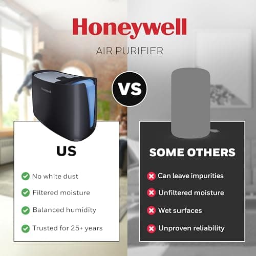 Honeywell Cool Moisture Humidifier For Bedroom, Medium Rooms, 1.1 Gallon, Invisible Moisture Humidifier for Baby, Kids, Quiet, Easy to Clean, UV Technology, Black, HCM350B 9