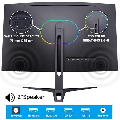 XGaming 27 Inch Curved Monitor 2K 165Hz 1500R, QHD 2560 x 1440p Gaming Computer Display, 16:9 HDMI, 1ms, FreeSync, 99% sRGB, Eye Care HDR PC Screen Built-in Speakers, VESA, Tilt Adjustable 6