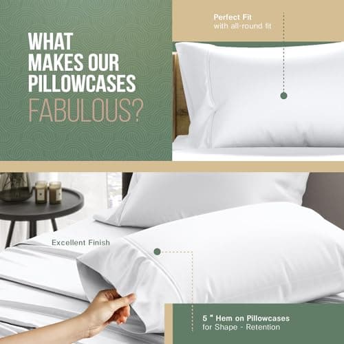 TEXAS LINEN CO. 100% Organic Cotton Percale Pillow Cases Standard/Queen Size Set of 2 - Percale Pillowcases Standard/Queen, Soft Cooling Pillow Cases for Sleeping, Cotton Pillow Covers - White 6