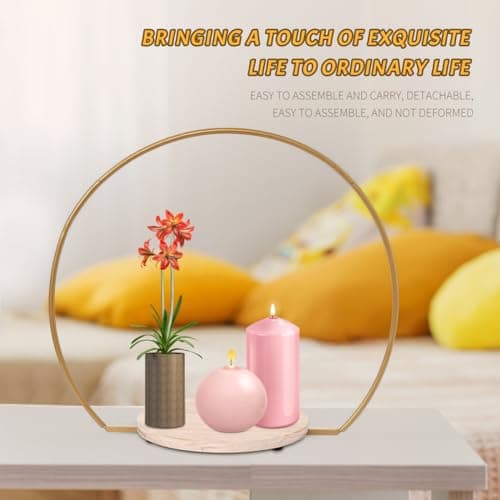 20 Inch Gold Cake Stand with Wooden Stand,Metal Arch Wedding Cake Stand,Floral Hoop Centerpiece and Cake Display Stand for Wedding Birthday Party Events Reception Decorations Supplies 7