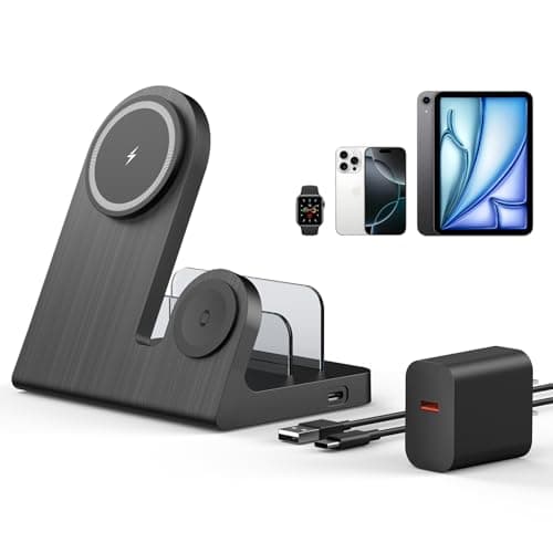 P1euusy Wireless Magnetic Charger for iPhone: 3-in-1 Charging Station for Multiple Devices Apple - 18W Charging Stand for iPhone 17 16 15 14 13 12 Pro Max Plus Apple Watch iPad Airpods 3/Pro 2nd