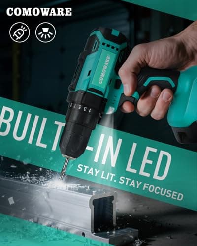 COMOWARE 20V Cordless Drill, Electric Power Drill Set with 1 Battery & Charger, 3/8” Keyless Chuck, 2 Variable Speed, 266 In-lb Torque, 25+1 Position and 34pcs Drill/Driver Bits 6