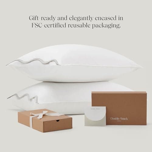 Double Stitch Cotton Tencel Pillow Cases Scalloped - Queen Size Pillow Cover Set of 2, Eucalyptus Lyocell Cooling Pillowcases for Hot Sleepers, Envelope Closure, Soft & Cozy, Bright White, 20" x 30" 6