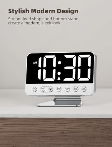 Odokee Digital Alarm Clocks for Bedrooms: Large Bold Number 5 Brightness Dimmer - Easy to Read Across The Room - 5 Alarm Sound 8 Night Light - Silver 7