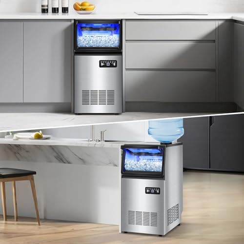 Commercial Ice Maker Machine 140LBS/24H, Dual Water Inlet Options, Freestanding Under Counter Ice Maker Smart LCD, Self-Cleaning, Quiet for Home, Bar, Restaurant, Support 5-Gallon Bottle Water 9