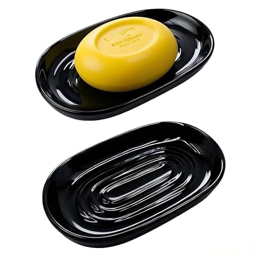 Soap Dish, Ceramic Soap Dish with Marble PatternShower, Soap Saver Tray for Bathroom, Kitchen Sink & Vanity, Multi-Use Holder for Jewelry, Rings, Keys (1 Pack, Black)
