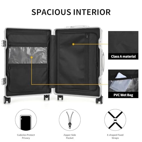 Traveler Mars Hard Carry On Suitcase with Front Pocket,Airline Approved Zipperless Luggage with USB Port and Cup Holder,TSA Lock (White, Carry-On 20-Inch) 7