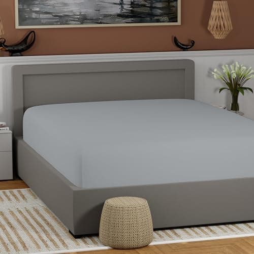 SUPREME ELEGANCE 100% Cotton Full Size Fitted Sheet Only, Soft Gray, Percale Weave, Deep Pocket Bed Sheets with Elastic Corner Straps, Cooling, Crisp Sábana Ajustable, Bottom Sheet (54" W x 75" L)