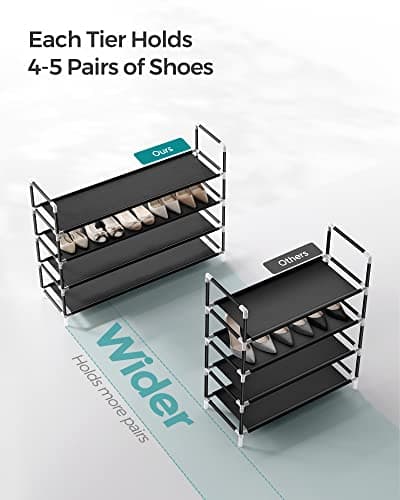 SONGMICS 4-Tier Shoe Rack, Shoe Storage for Hallway Closet, Slim and Space-Saving, Metal Frame, Non-Woven Fabric Shelves, Black ULSH054B01 5