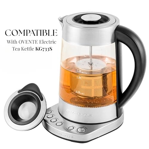 OVENTE Electric Kettle Replacement Lid for KG733 Model, Easy to Fill Stainless Steel Tea Kettle Cover, Removable Accessory Part for Heating and Boiling Water, Black ACPKG4244 2