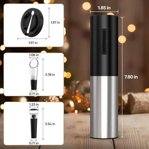 Electric Wine Opener, Automatic Electric Wine Bottle Corkscrew Opener with Foil Cutter Aerator Pourer Vacuum Stopper, Rechargeable Wine Opener Set, Gift For Christmas New Year Housewarming Birthday 9