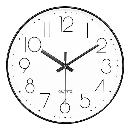 Yoiolclc Wall Clock Silent Non-Ticking Modern Round Wall Clocks Battery Operated for Kitchen, School, Office (10 Inch, Black)