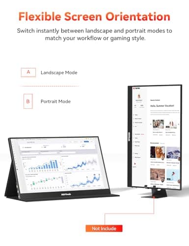 HotYeah Portable Travel Monitor, 16.1'' 144Hz 1080P FHD Portable Monitor, 106% sRGB HDR Display USB-C HDMI External Screen w/Smart Cover, 2nd Screen for Laptop, PC, Mac, Switch, PS5/4, Xbox 8