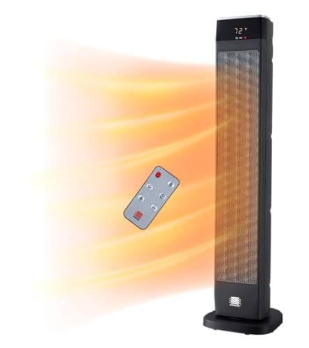 Deluxe Digital 30" Oscillating Ceramic Tower Space Heater with Adjustable Thermostat, Remote Control & Safety Protection