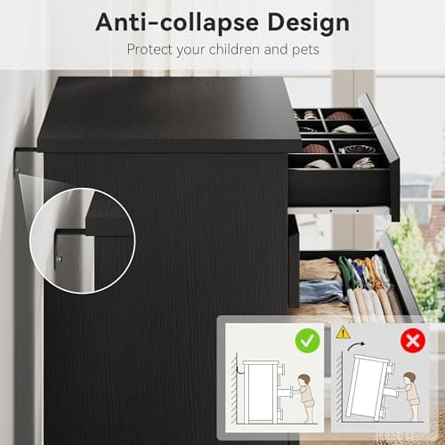 Black Tall 7 Drawer Dresser for Bedroom, Modern Wood Closet Dressers & Chests of Drawers with Jewelry Storage, 23.6" L*15.8" W*47.5" H in Large Vertical Dresser for Bedroom, Living Room, Nursery 6