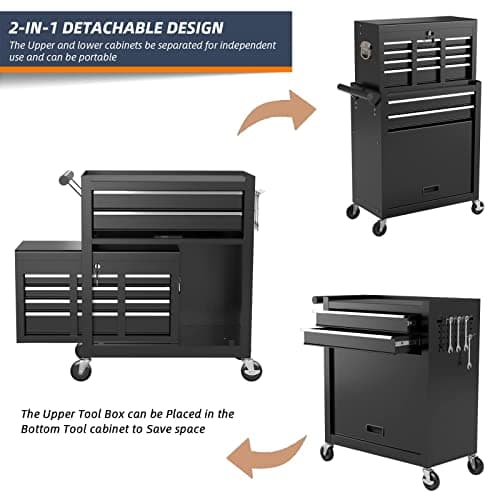 DYneeds 8-Drawer High Capacity Rolling Tool Box, Removable Cabinet Storage Tool Chest with Wheels and Drawers, Detachable Toolbox with Lock for Mechanics Garage Workshop and Tool Room (Black) 6