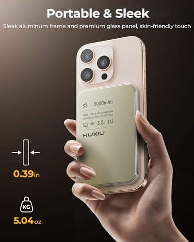 KU XIU 2025 Solid-State Magnetic Portable Charger 5000mAh, Qi2-Certified 15W Wireless Power Bank, High Energy Density & Safety, Travel Magnetic Battery Pack for iPhone 17/16/15/14/13/12-Titanium 6