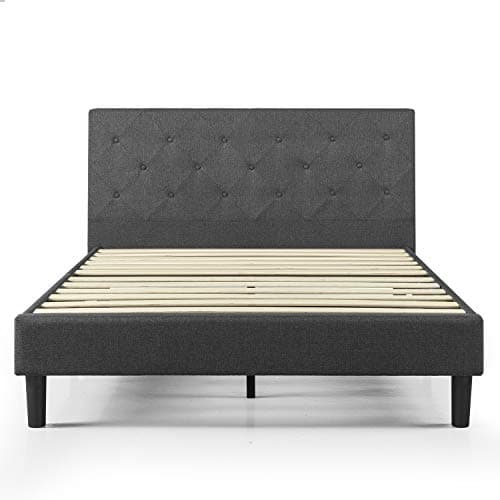 Zinus Shalini Upholstered Platform Bed Frame, Mattress Foundation, Wood Slat Support, No Box Spring Needed, Easy Assembly, Dark Grey, Queen 10