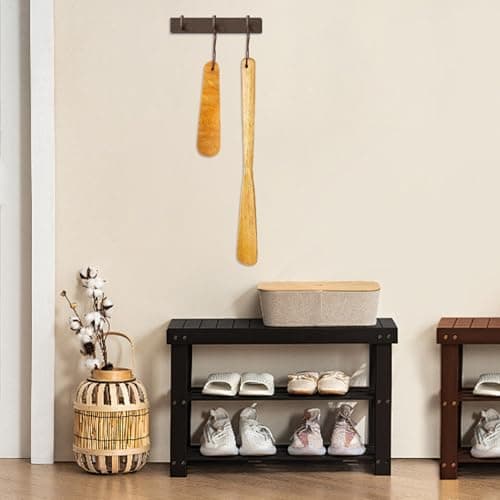 GLEAVI 2 Pack Wood Shoe Horn Set, Long Handle Boot Helper for Seniors, Portable Travel Shoe Spoon, Solid Wooden Lifter with Hanging Loop (15.7" & 6.3") 7