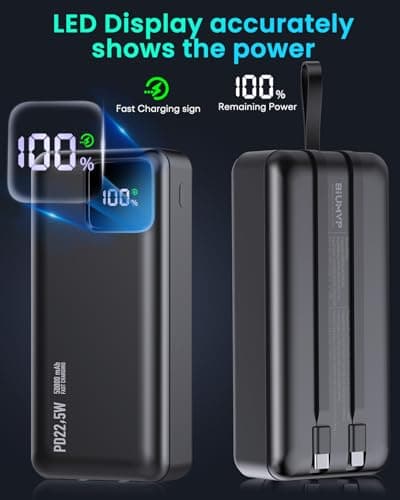 Power Bank Fast Charging with Built in Cables,LED Display 50000mAh Portable Charger,22.5w USB C in&Out Battery Pack,Huge Capacity External Battery Phone Charger for iPhone Samsung iPad Camping etc. 5