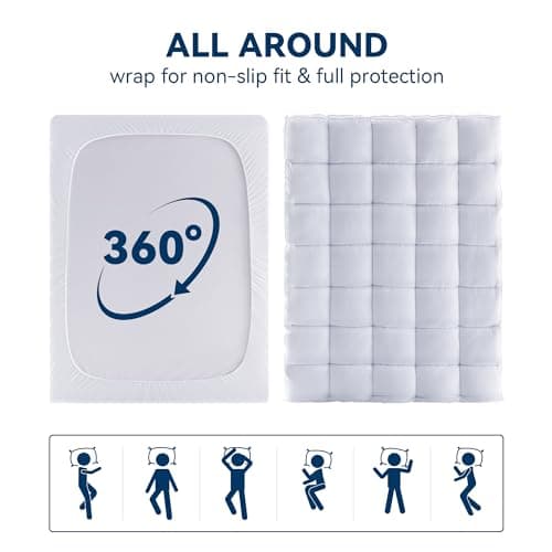 BDEUS Queen Mattress Topper, 1450 GSM Plush Pillow Top for Back Pain Relief, Quilted Fitted Mattress Protector with Bamboo Fiber Cover, Soft Mattress Pad Queen Size - 60"x80" White 8