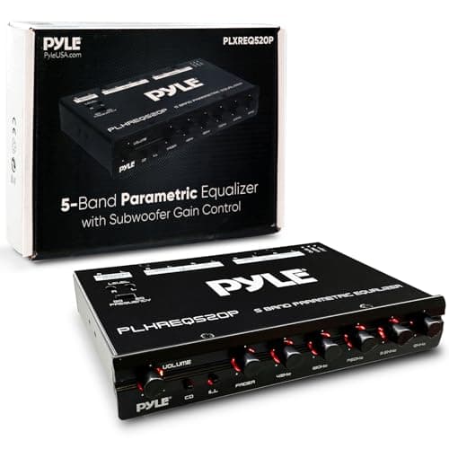 Pyle Parametric Equalizer with Subwoofer - 5 Volt RMS Pre-Amp Output with Subwoofer Gain Control, and 2 Input Sources Selectable, Red & Green Light Illumination Selector