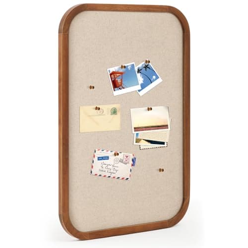 Wonderjune Vintage Framed Pin Board Linen Display Bulletin Board Large Ornate Fabric Picture Photo Pinboard Memo Decorative Prayer Pinboard Ornate for Wall Gift(Rectangle,20'' X 30'',Light Brown)