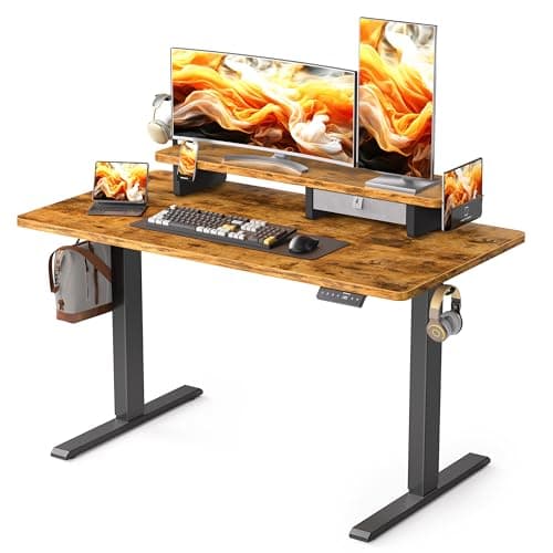 WALKINGDESK 48x24 Inches Electric Standing Desk with Drawer and Monitor Stand, Height Adjustable Stand up Desk for Home Office, Ergonomic Sit to Stand Table with Phone Holder, 3 Hooks, Rustic Brown