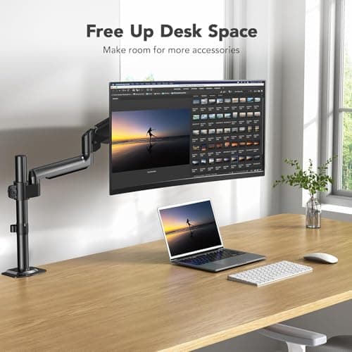 HUANUO Single Monitor Arm, Tall Computer Monitor Stand for 13–32 inch Screens Holds 4.4-19.8 lbs, Adjustable Monitor Mount Gas Spring Full Motion with C-Clamp & Grommet Base, VESA 75x75 or 100x100mm 6