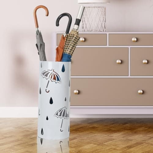 BEWBBAT Umbrella Stand Rack for Entryway, Freestanding Round Metal Umbrella Holder, Rain Collection Umbrella Organizer Bin for for Can Walking Stick, Home Office Decor, Hold 4-5 Umbrellas 8