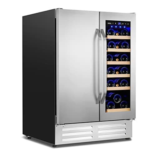 Velieta Wine and Beverage Refrigerator,24 Inch Dual Zone Wine Beverage Cooler, Built-in/Freestanding Beer and Wine Fridge with a Powerful Compressor, 20 Bottles and 88 Cans Capacity